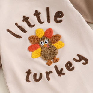 Cross-border Baby and Young Children's Thanksgiving New Hatshirt 2024 Turkey Embroidered Color-matching Climbing Suit