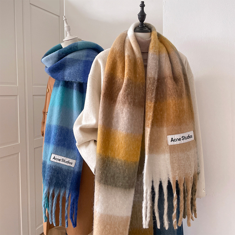 Ac Plaid Scarf for Women, Winter Warm and Thickened Men's Scarf, Autumn and Winter Thick Fringed Wool Imitation Cashmere Scarf
