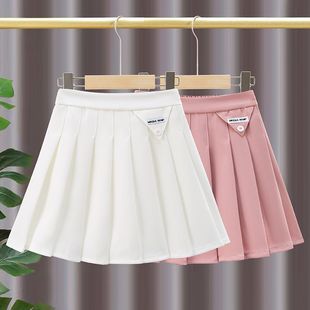 Girls' Pleated Skirt Summer New Children's Short Skirt for Girls, White College Style Summer Dress
