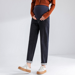 Pregnant Women's Jeans U-Shaped Abdomen Pants Harlan Jeans Dad Pants Loose Elastic Outer Wear