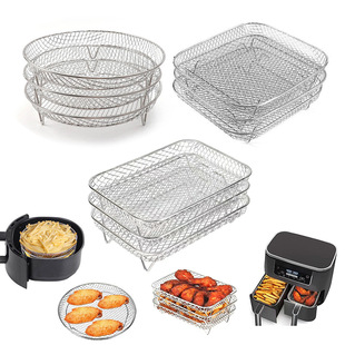 Outdoor Camping 304 Stainless Steel Round Barbecue Net Household Multi-use Oil Leaching BBQ Drying Barbecue Bracket Three-layer Can be Used