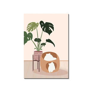 Fashion Tropical Plants Frameless Core Animal Cat Vintage American Art Hanging Painting Sofa Background Wall Decorative Painting