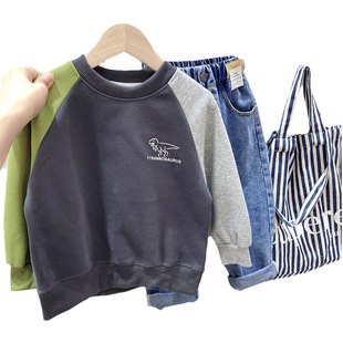 Boys' Spring 2024 New Children's Long-sleeved T-shirt Spring and Autumn Base Shirt Boys' Big Children's Sweatshirt Crewneck Top