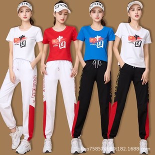 Spring and summer square dance clothing new suit Chinese style sports fitness clothing running dance clothing short sleeve top suit
