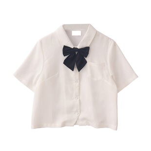 Summer New Japanese College Style Uniform Simple Loose Short White Short Sleeve Shirt with Bow Top