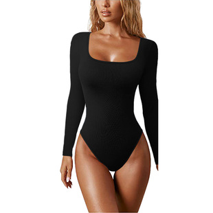Autumn New European and American Cross-border Women's Clothing Amazon Casual Pit Base Top Solid Color Long Sleeve Tight Jumpsuit