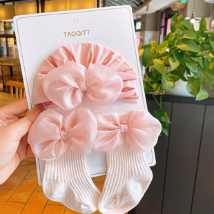 Foreign trade infant hat set Baby Full Moon Hundred Days Photo headdress newborn non-slip socks princess hair accessories