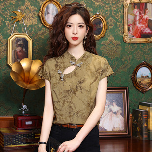 Real shot 2024 new Chinese style top women's summer short sleeve shirt women's national style buckle design short chic small shirt
