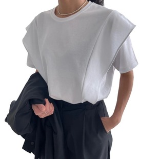 2023 Japanese Style Summer New Women's Clothing Foreign Trade Loose All-match Casual Ruffled Short-sleeved T-shirt Top Pure Cotton