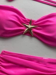 2025 набор из трех частей bikini европейская и американская сексуальная бикини морская звезда сплошной цвет трансграничный сплит женский купальник сексуальный