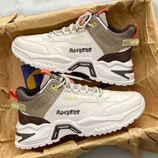 Daddy shoes men's autumn and winter niche design thick sole height increasing middle-calf versatile sports casual running fashionable shoes for middle school students