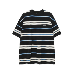 2024 variety of Hasegawa NT pocket letter stripe loose short sleeve Japanese fresh men and women couples casual T-shirt