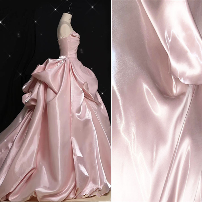 Reflective Crystal Silk Satin Smooth Dress Satin Silk Pink Wedding Dress Liquid Metal Stiff Fabric Design Fabric