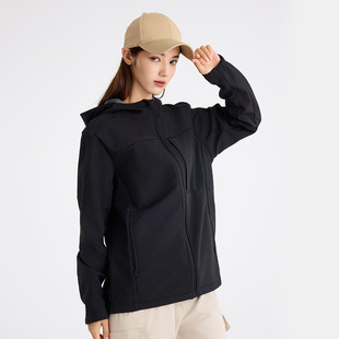 24 autumn and winter new assault clothing outdoor mountaineering couples hooded soft shell clothing fleece-lined warm windbreaker women's printable