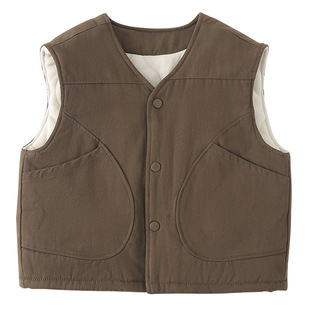 Children's Quilted Tooling Vest for Boys and Girls fleece-lined Thickened Autumn and Winter Vest 2024 New Baby's Vest Jacket