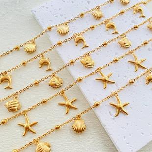 Amazon cross-border hot-selling marine series stainless steel dolphin starfish shell bracelet anklet 18k real gold plating