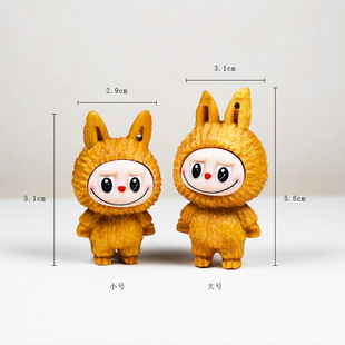 Solid Wood Carved Cartoon Cute Elf Labubu DIY Hand-Made Office Desktop Handle Craft Ornaments