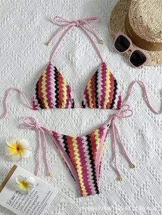 2025 Amazon Knitted Sexy Bikini Summer Beach Bikini Swimwear Female European and American Export Cross-border
