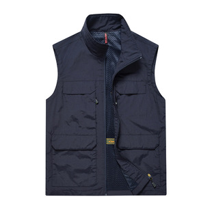 2022 New Vest Men's Casual Stand Collar Multi-flap Pocket Pants Vest Pure Color Quick-drying Large Size Outwear Men's Vest 8866