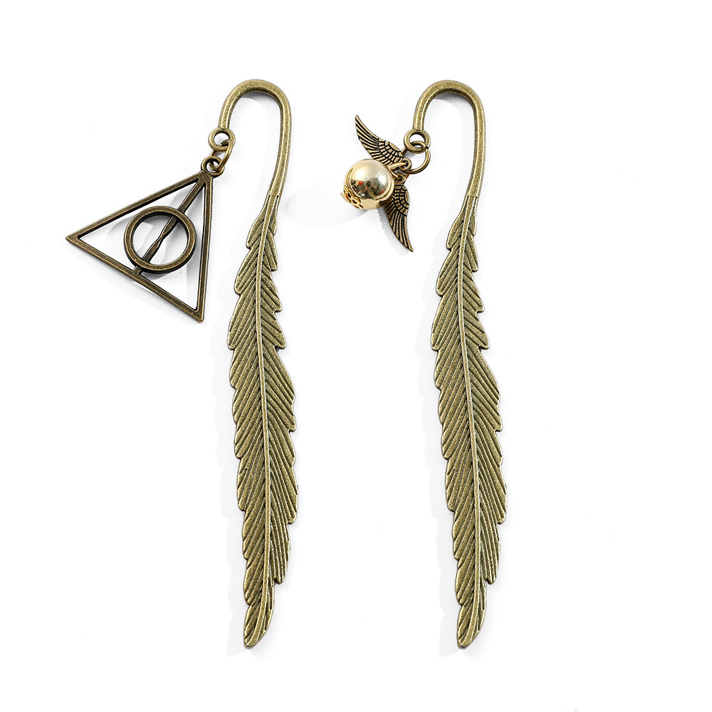 Cross-Border Retro Feather Metal Bookmark Deathly Hallows Snitch Cartoon Bookmark Anime Movie Merchandise