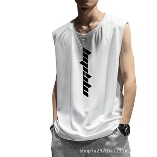 Summer Thin Ice Silk Sleeveless Vest Men's Waistcoat Quick-drying Breathable Loose plus size Men's Sports and Fitness T-shirt Trendy