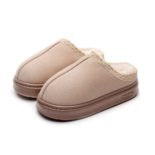 Cross-border Amazon Increased Thickened Rabbit Plush Lace Cotton Slippers Winter Couple Indoor and Outdoor Wool Slippers Moon Shoes