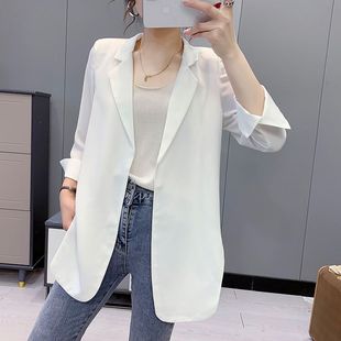 Cross-border Chiffon Small Suit Women's Spring and Summer New Korean-style Thin Loose Mid-length Suit Jacket Seven-sleeve Cardigan