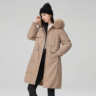Parker Clothing Women's 2024 Winter New Thickened Quilted Long Cotton-padded Coat with Big Wool Collar