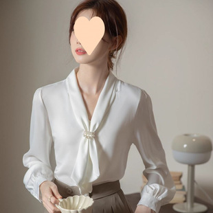 French style floating leading design sense niche high-end temperament white shirt long sleeve professional dress women's shirt