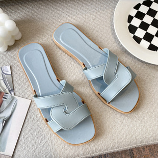 Summer new cross belt slippers women's simple one-word drag fashion Joker Internet famous ins cross-border foreign trade Wholesale