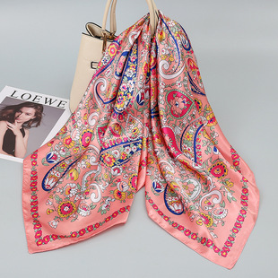 New 90*90cm large square scarf literary retro small cashew nut printed silk satin scarf casual scarf women
