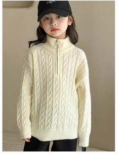 Girls' Sweater 2024 Autumn and Winter New Thickened Children's Knitted Sweater Wool Blended Loose Casual Top for Large Children