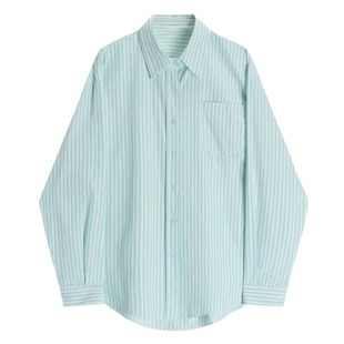 Cross-Border Green Striped Shirt Jacket Women's Spring and Summer New Loose Slim Casual Sun Protection Shirt Top Wholesale