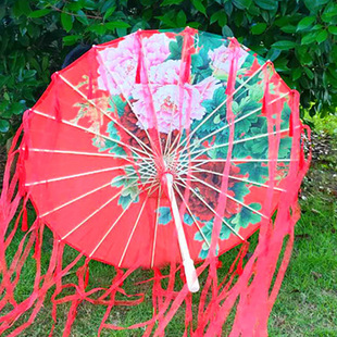 Tassel Streamer Umbrella Printed Craft Umbrella Antique Dance Performance Classical Hanfu Oil Paper Umbrella Fairy Rainproof Sunscreen Umbrella