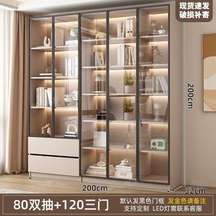 New Chinese Style Bookcase Door to High Living Room with Glass Door Display Locker Home Study Door Wall Bookshelf