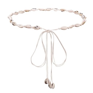 White waist rope Bohemian ethnic style woven thin belt women's shell decoration with dress summer accessories