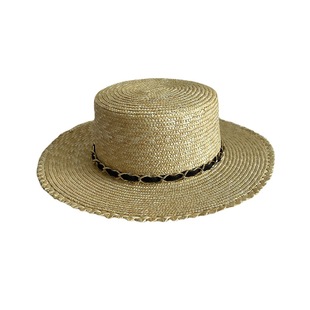 Chain Flat Top Straw Hat Women's European and American Fashion Lace Sun Hat Summer Travel Seaside Sunscreen Beach Hat