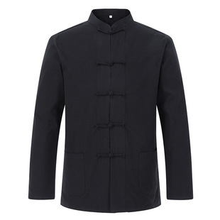 Tang suit men's autumn and winter long-sleeved shirt Chinese style retro stand collar men's cotton shirt new middle-aged and elderly dad wear