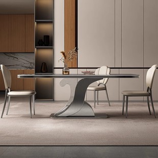 Light Luxury Rock Board Dining Table Luxury Stone Italian-style Home High-end Sense Designer Rectangular Dining Table Large and Small Apartment Dining Table