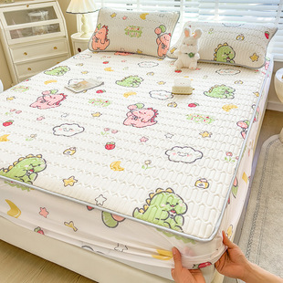 Summer Thickened Latex Mat Mattress Three-piece Set Cartoon Cool Air Conditioning Ice Silk Soft Mat Mattress Protective Cover