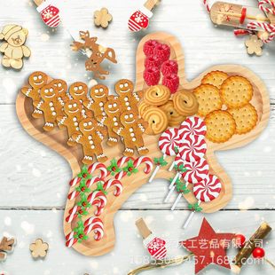 Large Christmas Deli Plate Gingerbread Men's Shape Wooden Plate Christmas Tray Serving Plate Christmas Cookie Plate Fruit Plate