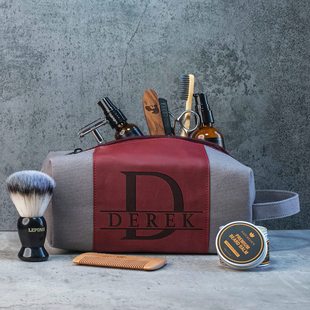 Cross-border New Men's Toiletry Bag Large Capacity Portable Cosmetic Bag Retro Canvas Waterproof pu Leather Storage Bag
