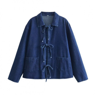 Cross-border Wholesale Autumn New Women's All-match Lace-up Long Sleeve Pocket Casual Loose Denim Shirt