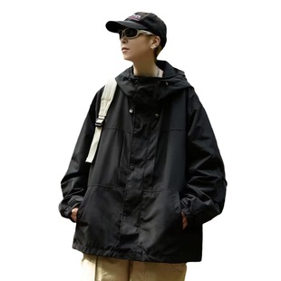 High street American workwear jacket waterproof windproof jacket men's spring and autumn loose ins trendy hooded cardigan jacket