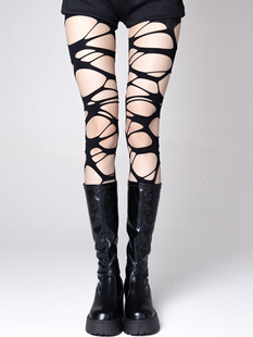 Cross-border Black Sexy Hole Thin Silk Stockings Irregular Personality Hot Girls Anti-hook Silk Hollow Base Cropped Pantyhose