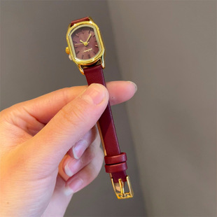 Angela Red Korean Style Ins Style Watch Women's Korean Style Cobblestone Rectangular Calfskin Simple Student Quartz Women