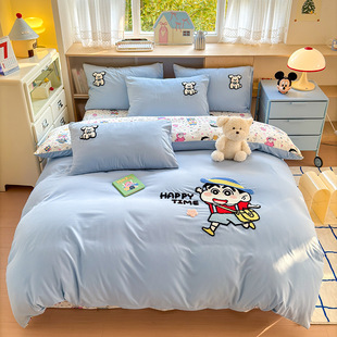 2025 New Glutinous Cotton Large Edition Cartoon Cloud Cotton Padded Embroidered Four-piece Bed Sheet Winter Three-piece Bed Cover