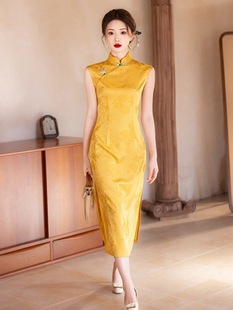 Beizhi Rhyme Retro New Chinese Golden Cheongsam 2025 New Yellow Bride Wedding License Engagement Morning Gown Dress