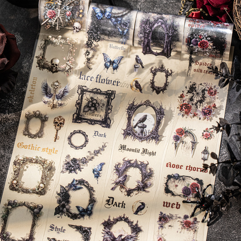 Beautiful Day Pet Tape Dark Night Poetry Series Gothic Theme DIY Border Material Decorative Stickers 4 Types