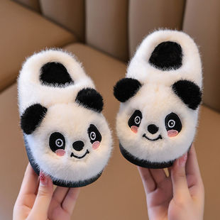 Children's Boys and Girls Baby Cartoon Panda Soft Bottom Warm Non-slip Thick Bottom Home Cotton Slippers Winter